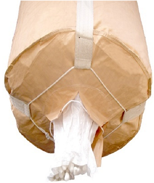 Bolsa redonda jumbo con boquilla de descarga y llenado.