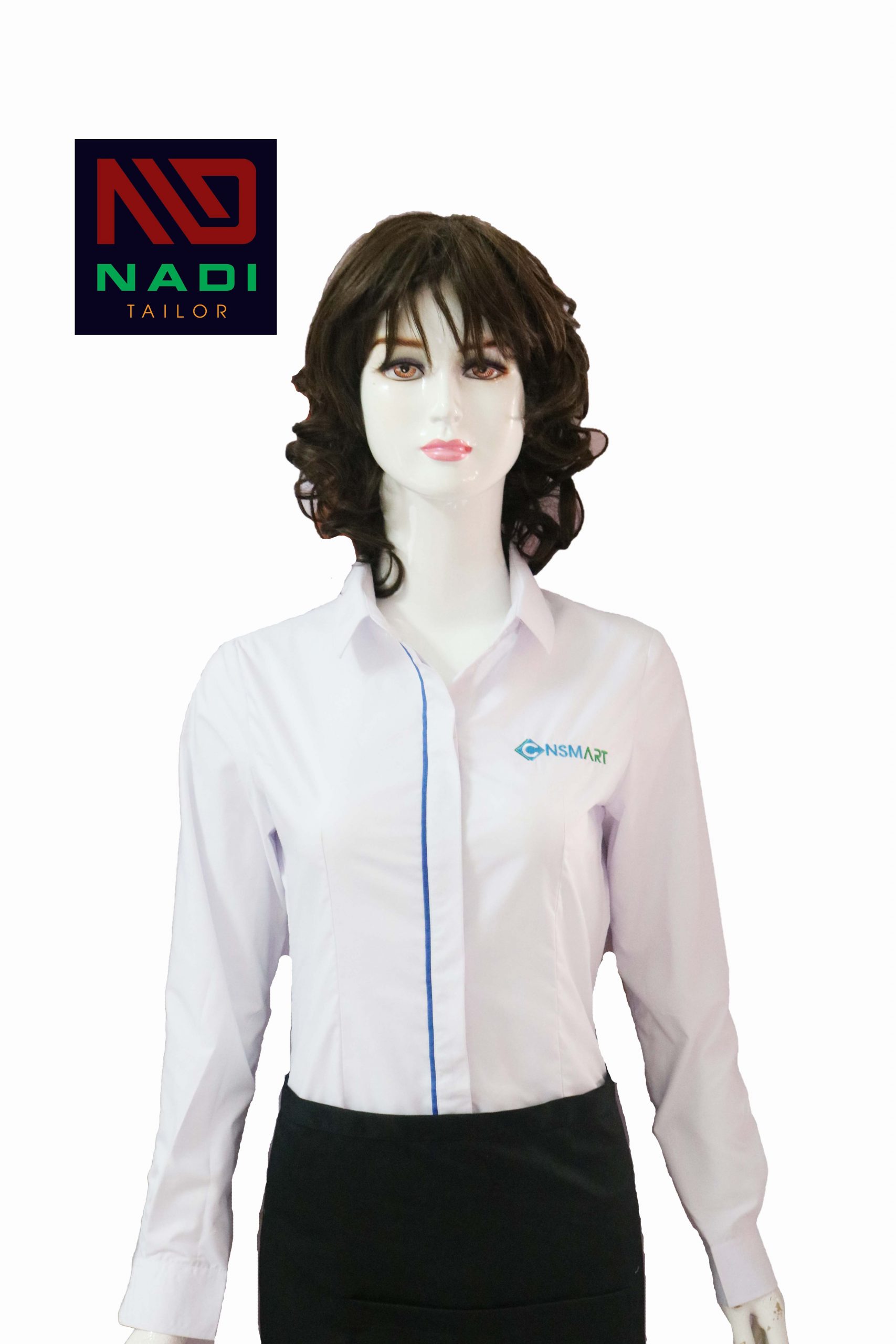 MS001 Camisa de oficina blanca y azul