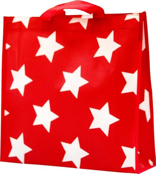 Bolso de tela imitación de estrellas rojas.