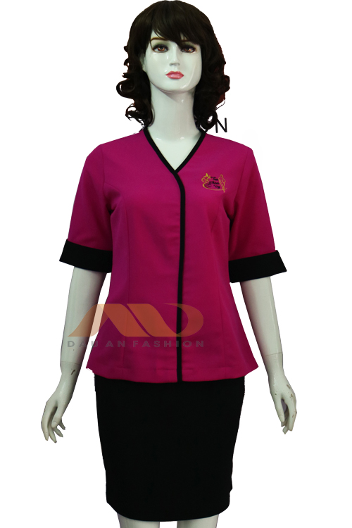 AS0097 Vestido de uniforme de spa rosa y negro