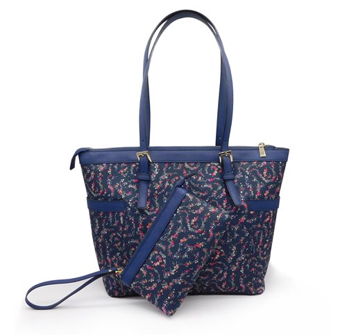 Bolso de cuero mezclado con tela