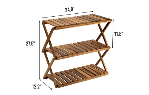 Estantería de madera de acacia de 3 niveles rectangular